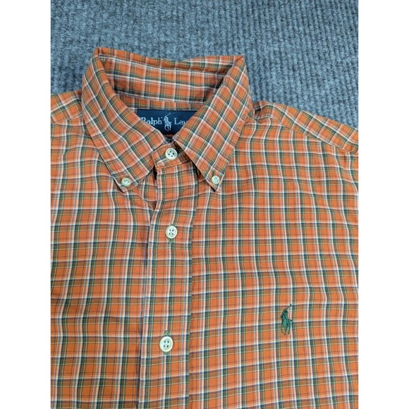 VTG Ralph Lauren Shirt Men Medium Orange Plaid Classic Fit Button Front Oxford - Picture 5 of 10